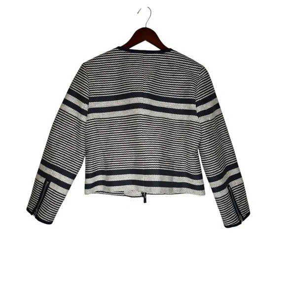 J. Crew Women's Long Sleeve Striped Full Zip up Tweed Jacket Blue/White Size 10 - Picture 7 of 7